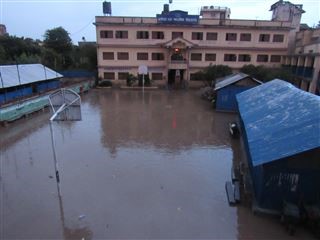 Flood in school. It was 2017,August. Flood in near by stream overfloweded and came into school compound at night due to heavy rain. 28 rooms of ground floor covered with water and soil heavily for three days. Nepal army helped to remove muddy soil. Great loss of school property nearly NRs 3500000.